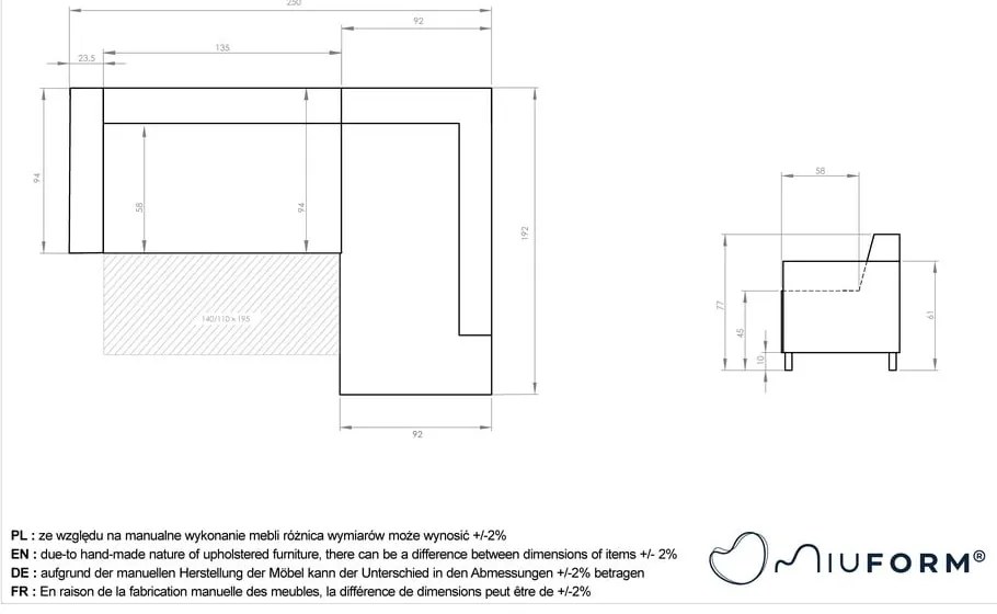 Różowy rozkładany/ze schowkiem narożnik (prawostronny/w kształcie litery L) Classy Sophie – Miuform