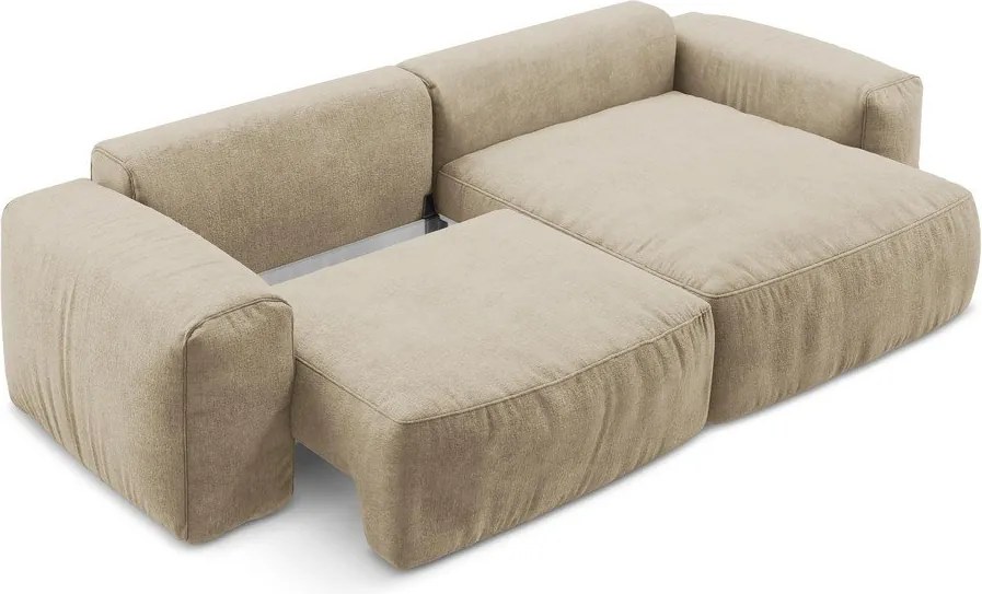 Jasnobrązowy rozkładany narożnik z tkaniny szenilowej (prawostronny/z szezlongiem) Kuki – Makamii