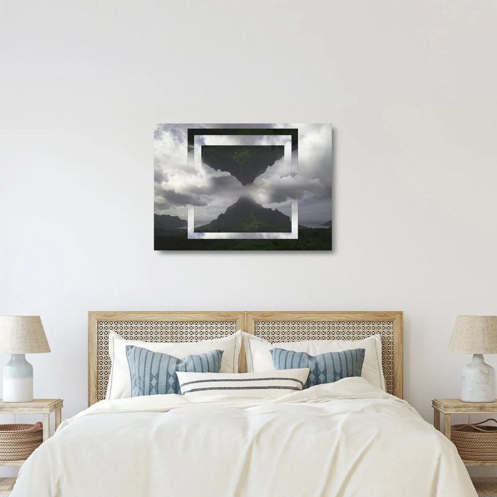 Obraz na szkle - Góry na Islandii, geometryczny kolaż (70x50 cm)
