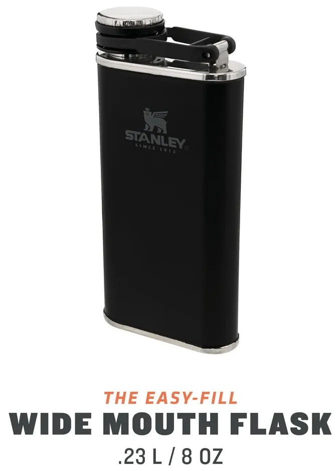 Czarna piersiówka ze stali nierdzewnej 230 ml Easy-Fill width mouth Flash – Stanley