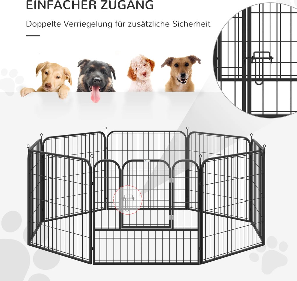 PawHut Wybieg dla szczeniąt metalowy z drzwiami konfigurowalny czarny 79x79cm | Aosom PL