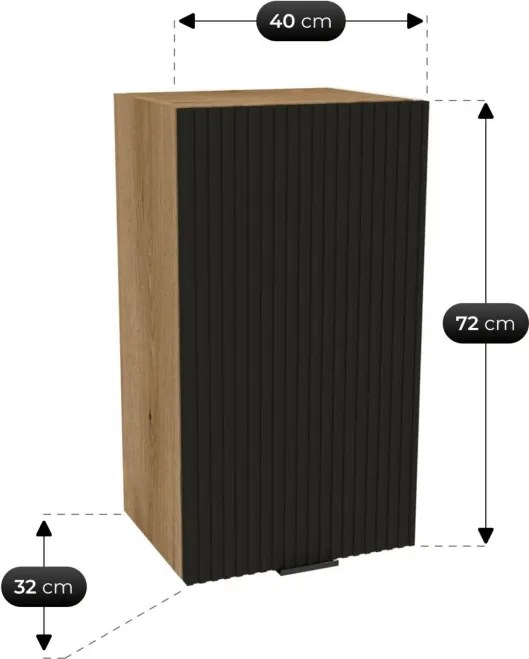Zestaw Mebli Kuchennych MODERN 170 cm Czarny Ryflowany Loftowy
