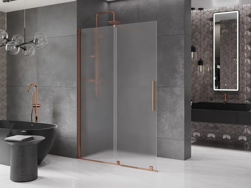 Mexen Velar ścianka prysznicowa rozsuwana Walk-in 130 x 200 cm, szron 8 mm, różowe złoto - 871-130-000-33-60