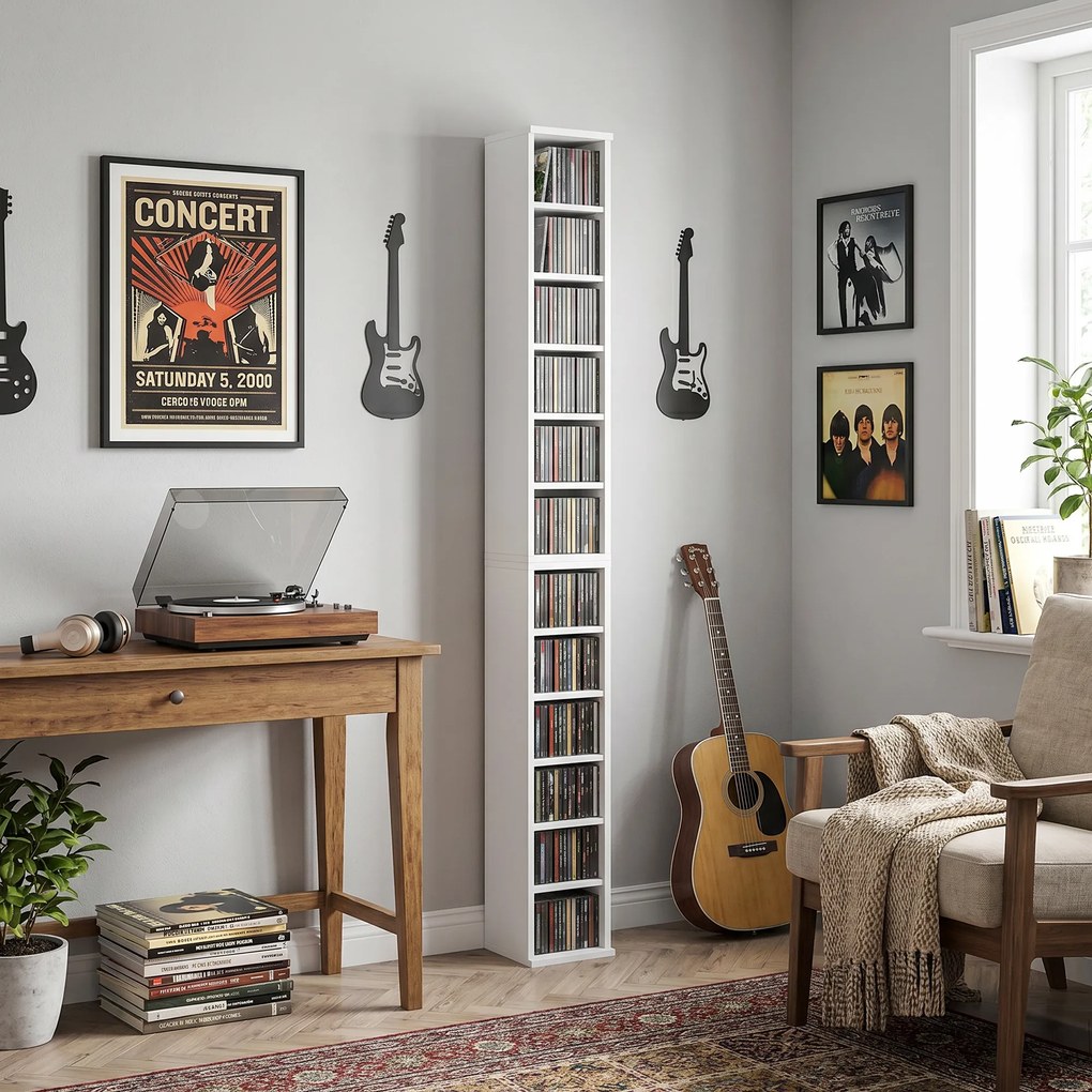 HOMCOM Regały do przechowywania 204 płyt CD w zestawie 2 szt., wieża na Blu-ray z regulowanymi półkami, organizer na książki, biały | Aosom PL