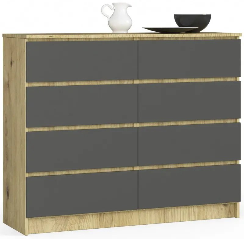 Komoda z szufladami dąb artisan + grafit - Sarleto 3X