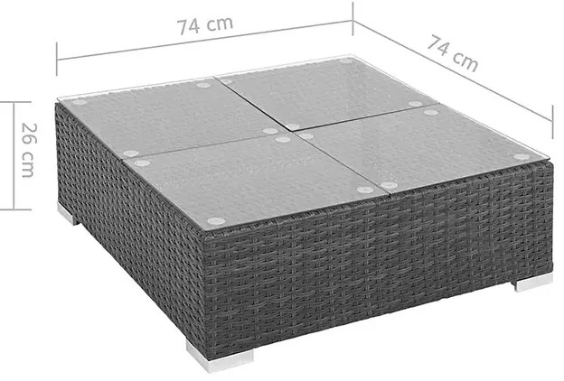 7-częściowy zestaw ogrodowy czarno śmietankowy z czerwonymi poduszkami - Merido 7B