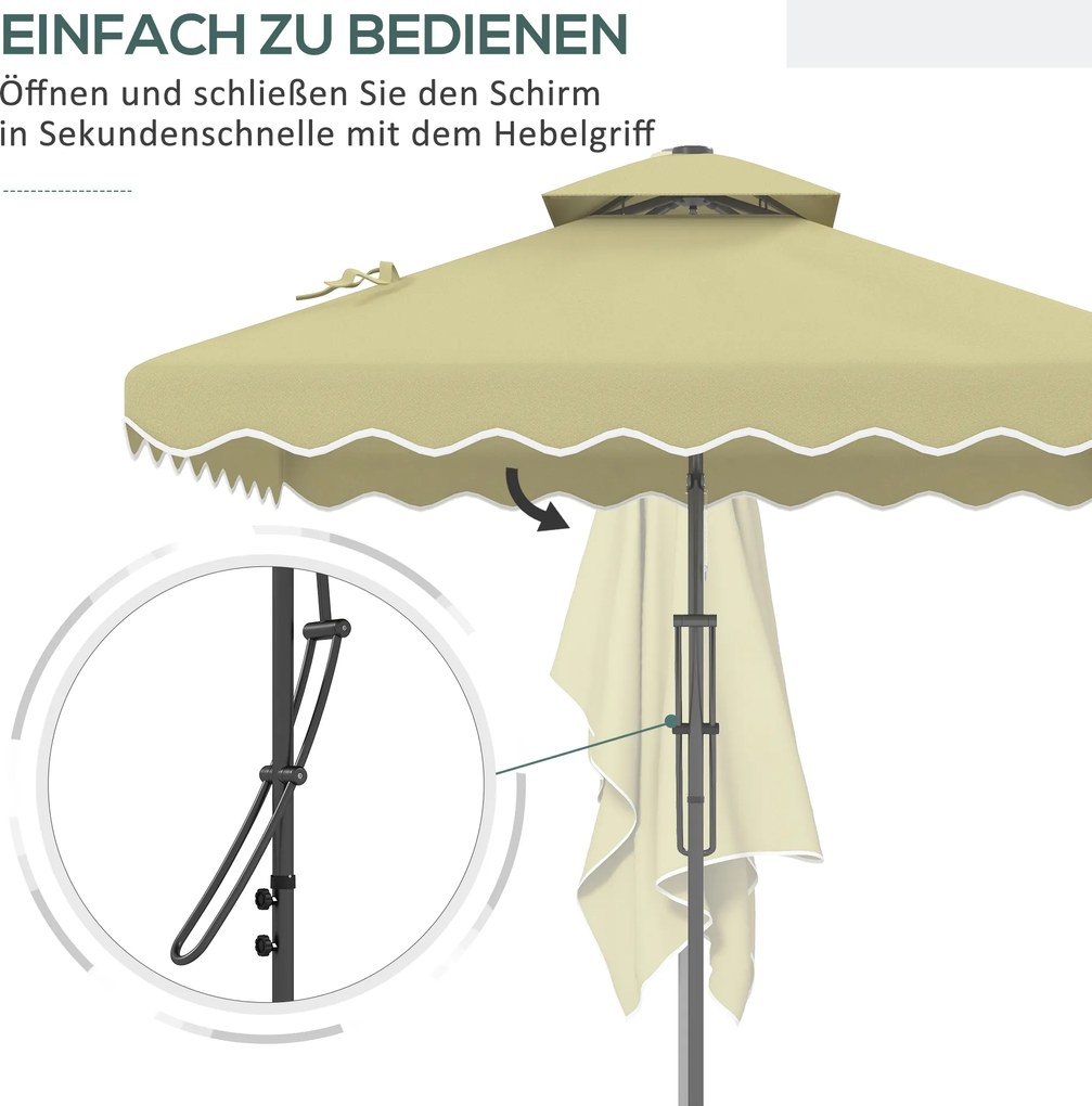 Outsunny Parasol ogrodowy, Parasol na bocznym maszcie, dekoracyjny brzeg, dach wentylacyjny, konstrukcja metalowa, 2,4x2,4x2,6m, Beżowy