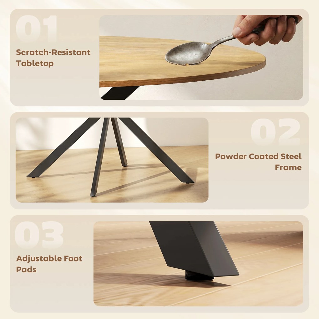 HOMCOM Okrągły stół jadalniany dla 4 osób, stół kuchenny w stylu industrialnym ze stalowymi nogami, do jadalni, kuchni, dąb | Aosom PL