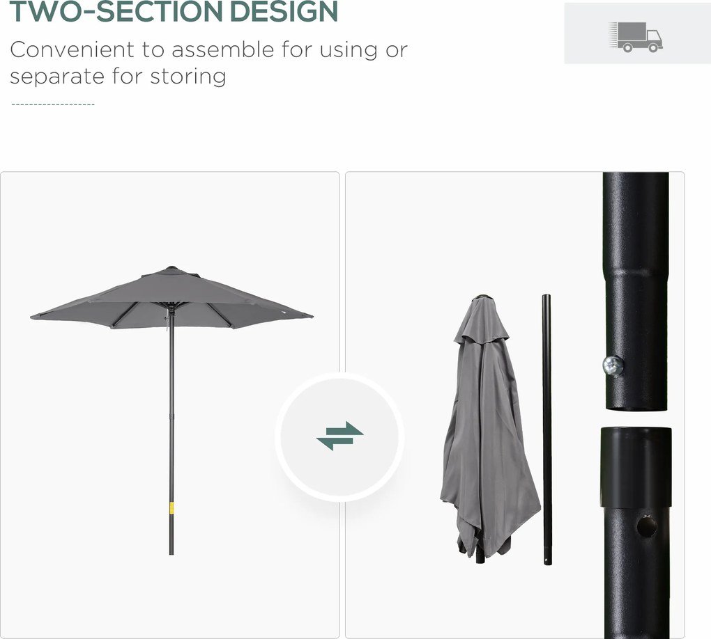 Outsunny Parasol Ø196 cm, Parasol z Funkcją Połamania, Sześciokątny Parasol Balkonowy dla Plaży i Ogrodu, Ciemnoszary