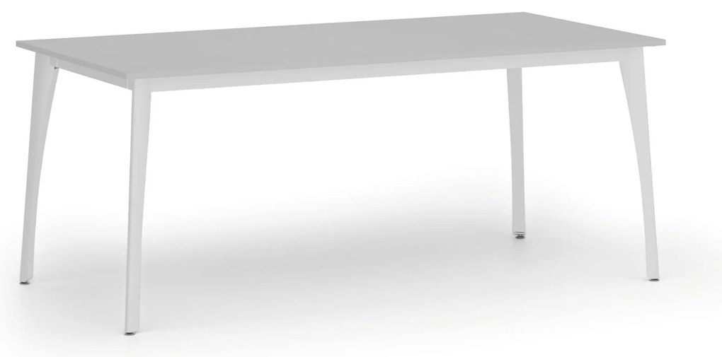 Stół konferencyjny do biura PRIMO OMEGA, 180x90 cm, biała podstawa, szary