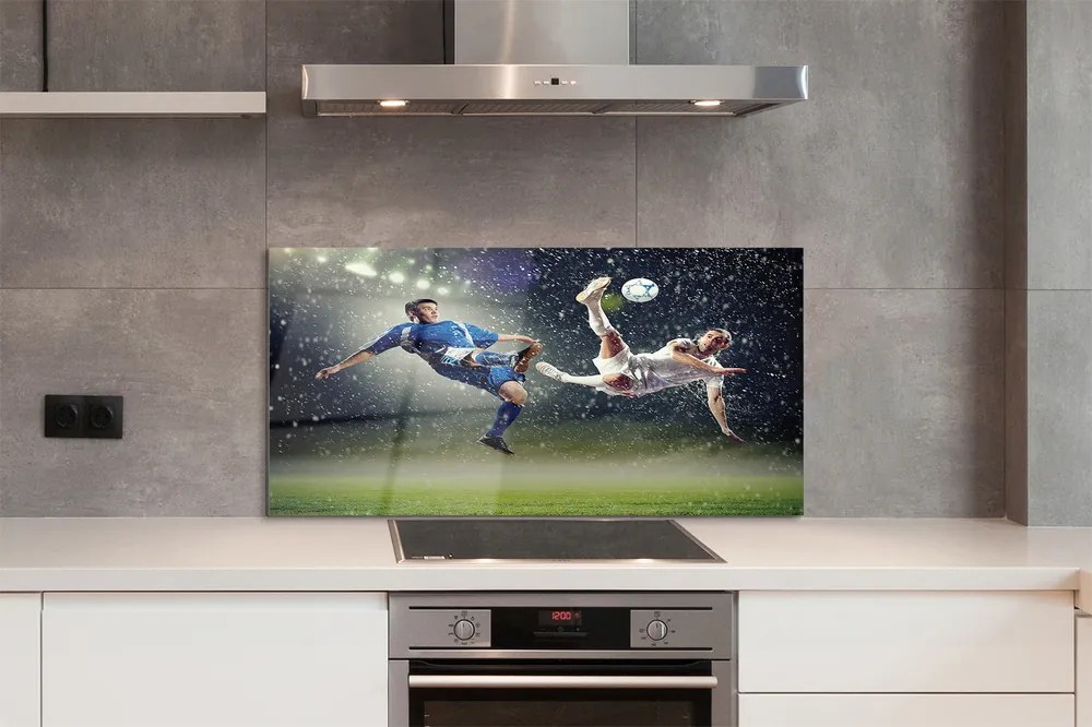 Szklany Panel Piłka Nożna w Strugach Deszczu