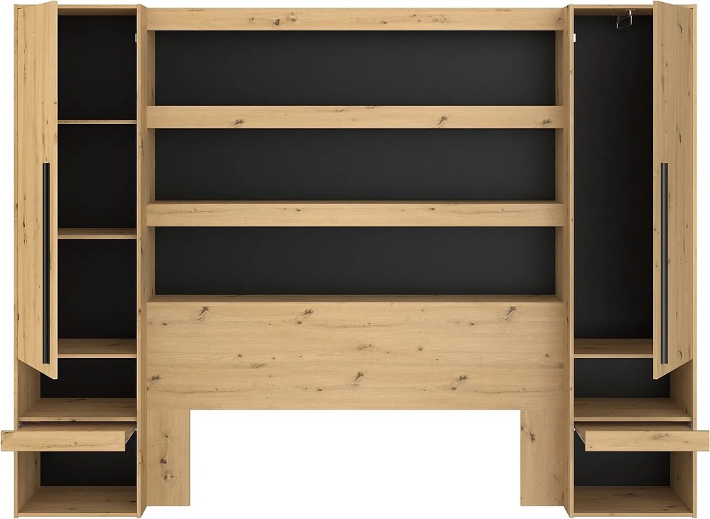 Łóżko ze skrzynią i zabudową 140 x 190 cm - Naturalny i czarny - LUDARO