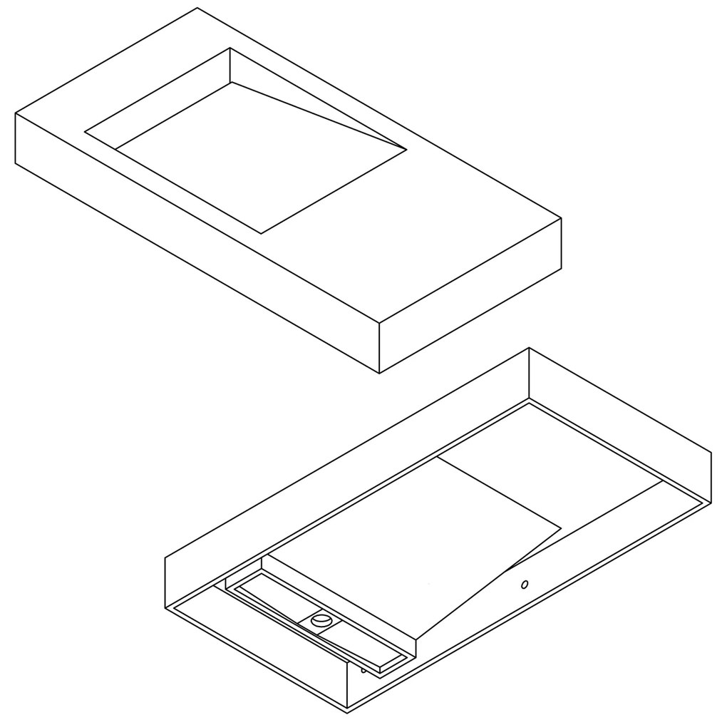 Umywalka ścienna PB2155 z odlewu mineralnegoBiały mat - z kanałem odpływowym - 100 x 50 x 12 cm