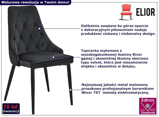 Czarne nowoczesne tapicerowane krzesło - Kalam 3X