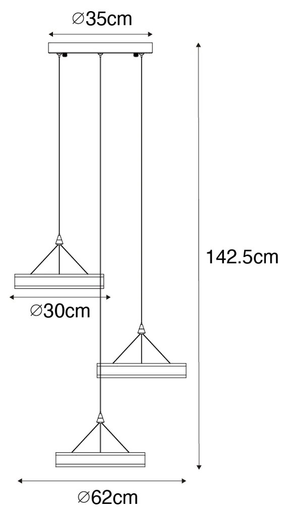 Lampa wisząca stalowa okrągła z 3-stopniowym ściemnianiem LED 3-punktowym - LyaniDesignerski Oswietlenie wewnetrzne