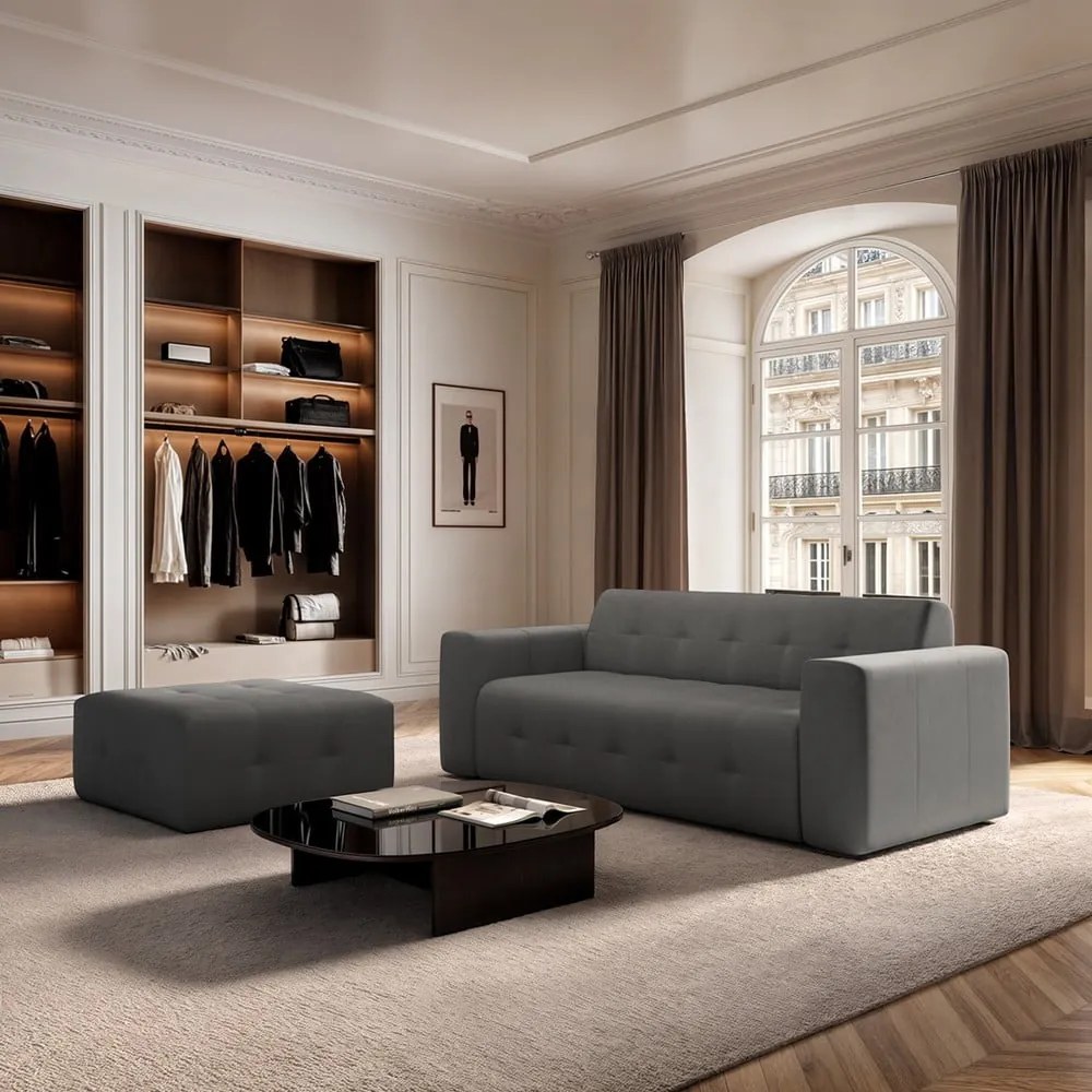 Szara aksamitna sofa 223 cm Tuil – Rodier