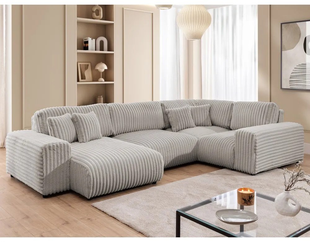 Jasnoszary sztruksowy narożnik (prawostronny/w kształcie litery U) Justin – Ropez