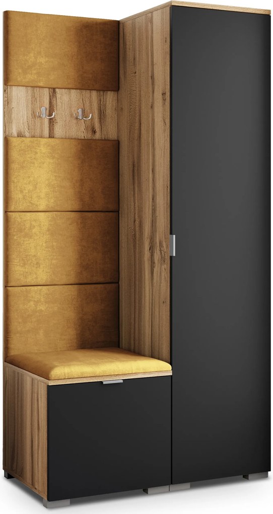 Masseno Garderoba LORI 95/181/51 cm Nowoczesna Szafa do Przedpokoju Dąb wotan, MONOLITH 48 (Żółty)