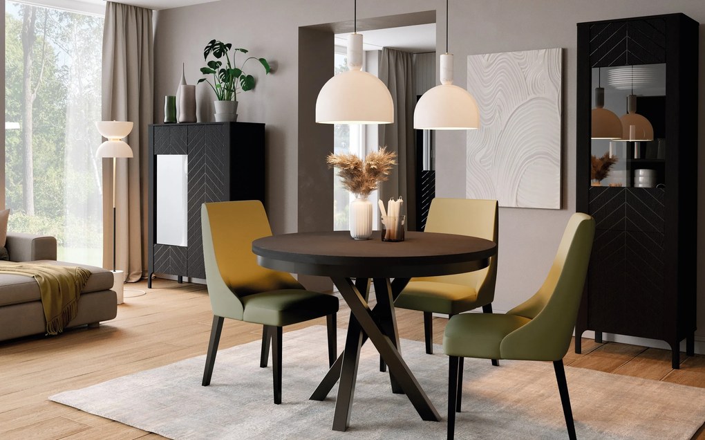 Stół rozkładany ALICANTE Czarny do Salonu Jadalni 100-140 x 100 x 75 cm, Okrągły