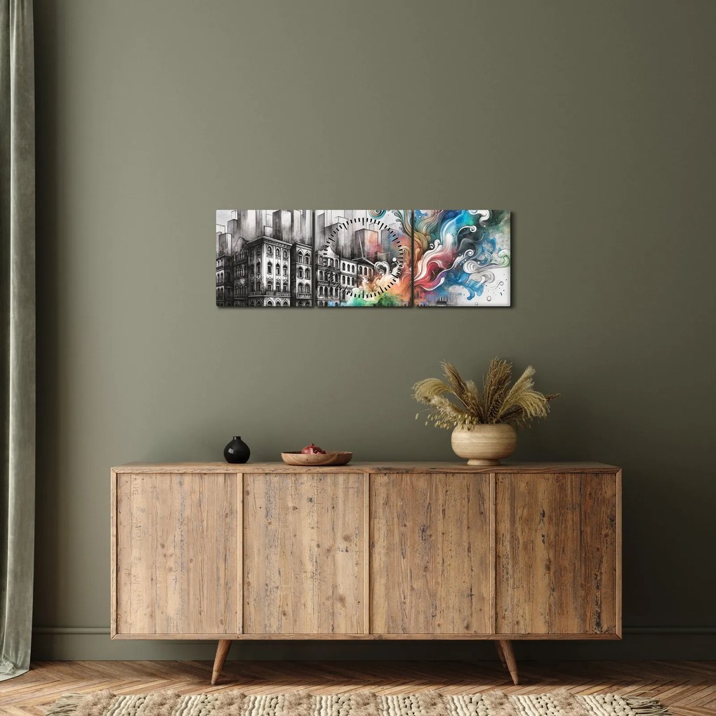 Obraz - Przemysłowe życie (z zegarem) (90x30 cm)