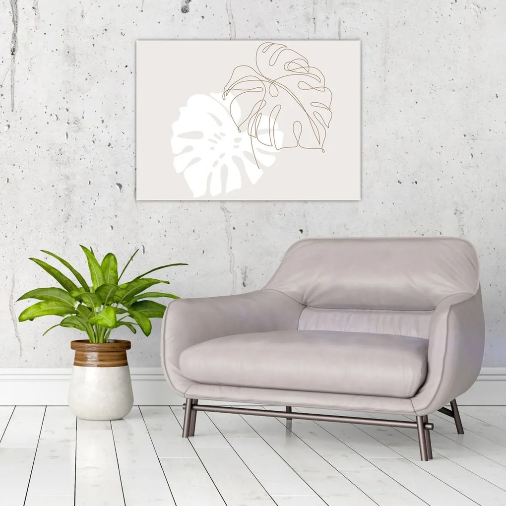 Obraz na szkle - Line art monstera N⁰2 (70x50 cm)