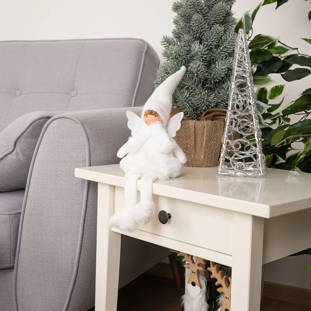 Ozdoba świąteczna Aniołek siedzący, 40 cm, biały