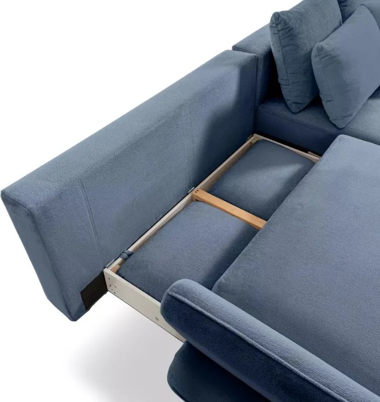 Narożnik MONTE Prawostronny z funkcją spania, pojemnikiem i poduszkami, Sorriso 07 Jasno niebieski WERSAL