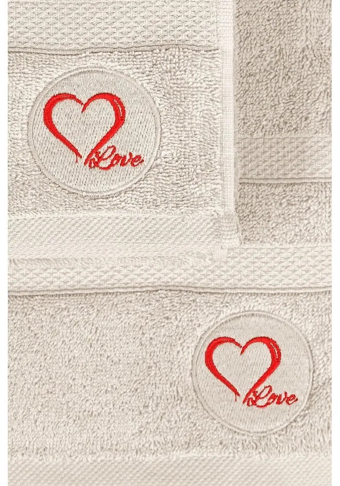 Beżowy bawełniany ręcznik kąpielowy frotte 70x140 cm Love – Foutastic