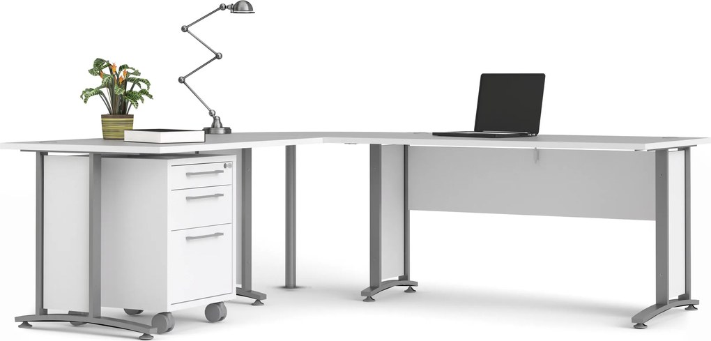 Biurko narożne Prima biały 200x200 szare nogi