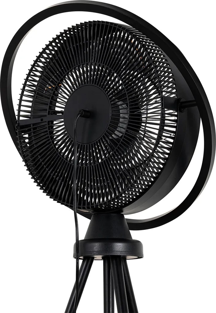 Stojący wentylator trójnóg czarny z wbudowanym LED-em, 3-stopniowy ściemniacz, regulowany - Marleen