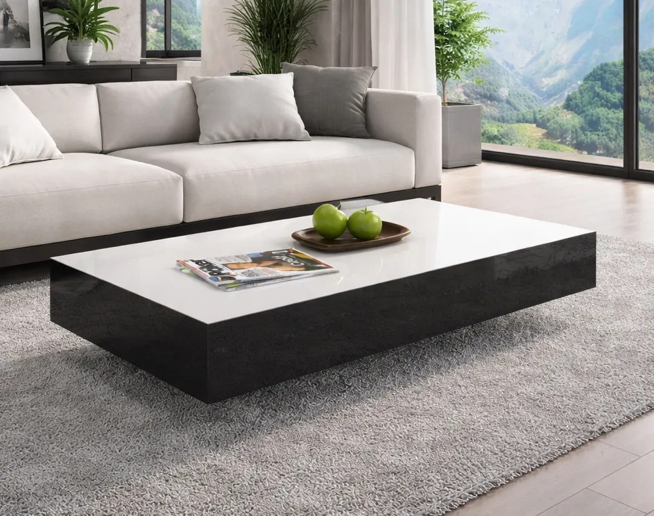 Niski stolik kawowy Pixel 90x60 cm, kolor biało-czarny połysk