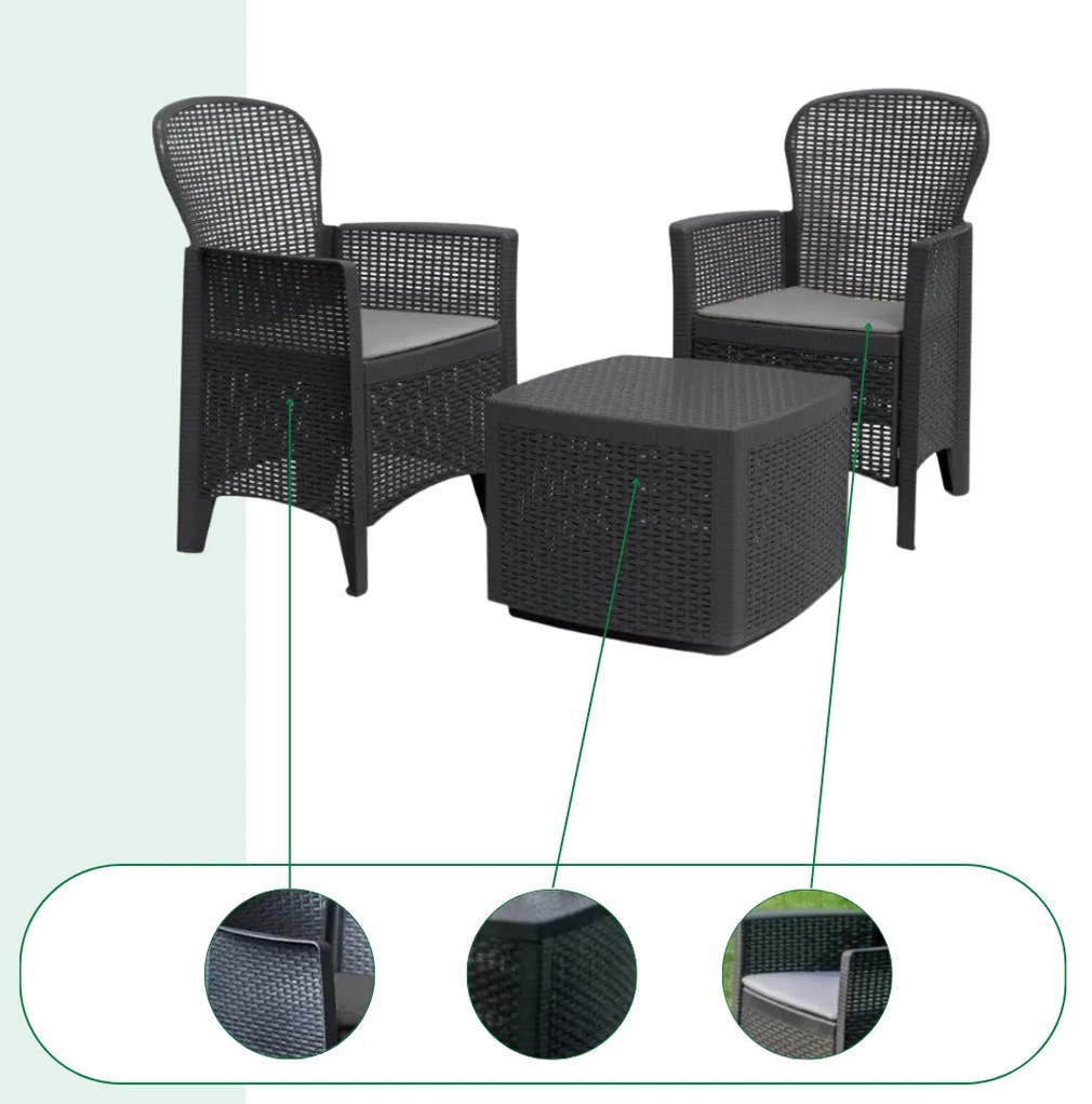 Zestaw ogrodowy TREE, 3-częściowy, antracytowy I.P.A.E-Progarden