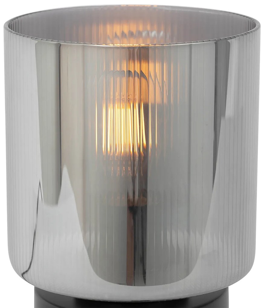 Lampa stołowa art deco czarna z przydymionym szkłem - Laura ArtDeco Oswietlenie wewnetrzne