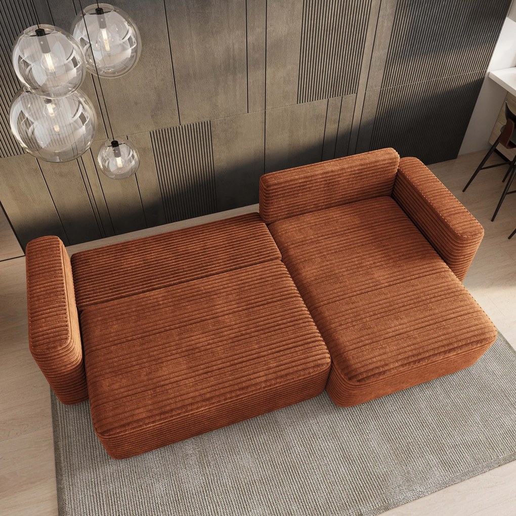 Masseno Narożnik TELIN z funkcją spania i pojemnikiem na pościel Narozniki L, Rozkładana sofa - Brązowy, TILIA 52