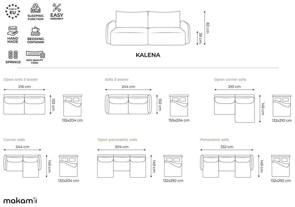 Czarna rozkładana/ze schowkiem sofa 238 cm Kalena – Makamii