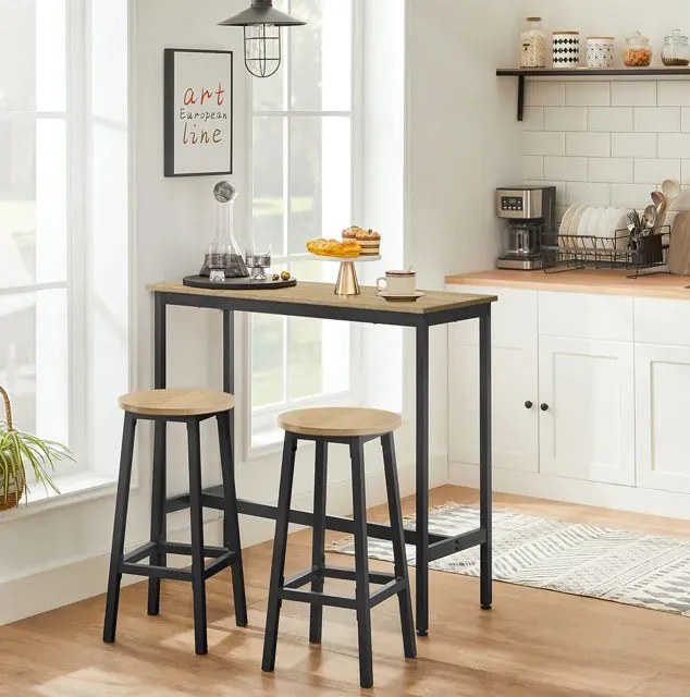 Loftowy stół barowy do kuchni z 2 stołkami dąb sonoma P3-E92