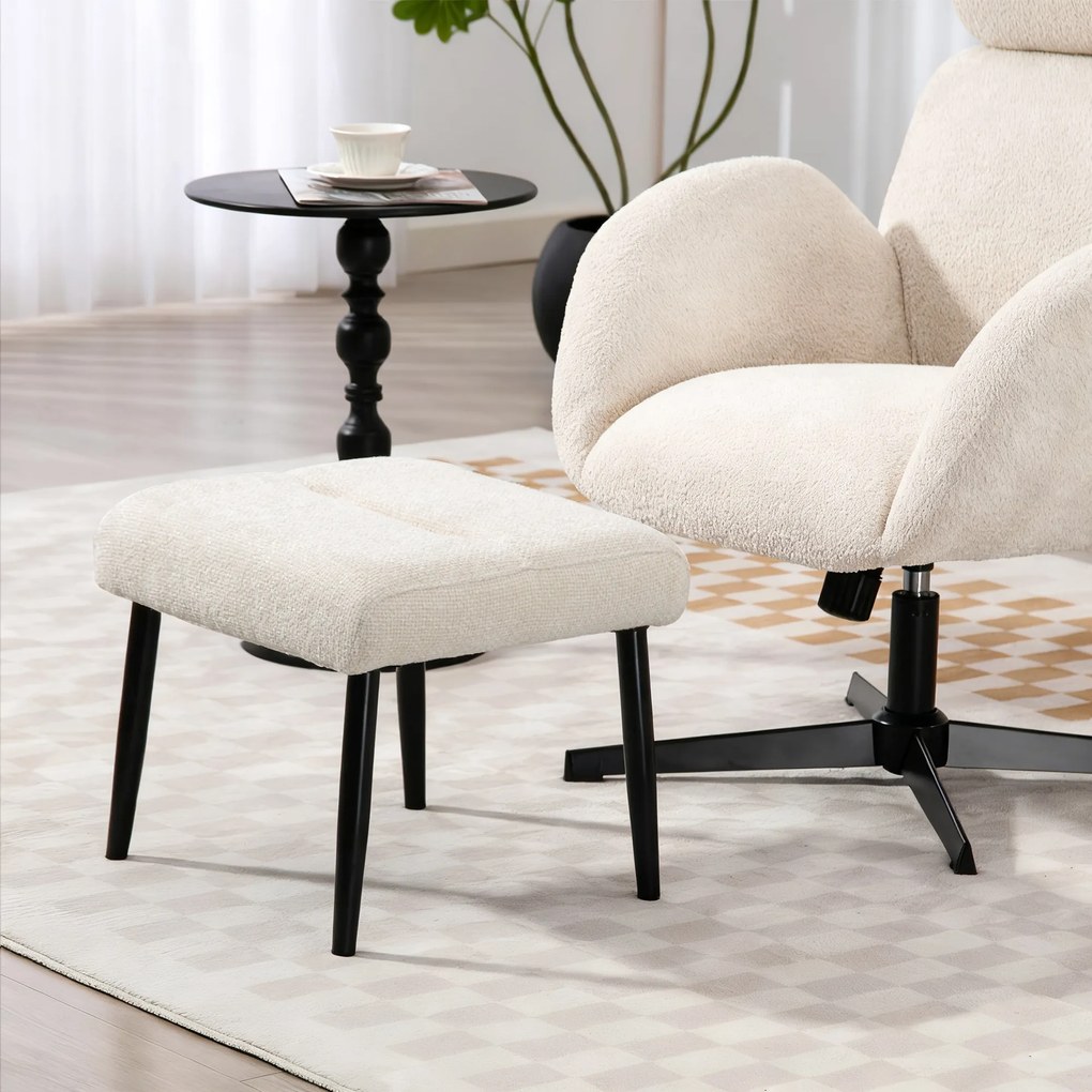 HOMCOM Pufa z miękką poduszką siedziska stalowe nóżki podnóżek z tkaniny Chenille, 45 x 41 x 38 cm, kremowobiały