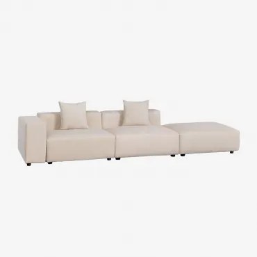Sofa Modułowa Narożna Lewostronna 2-częściowa Z Niskim Podłokietnikiem I Pufą ↔︎345 Cm Bruna Sztruksu Beżowy Len - Sklum
