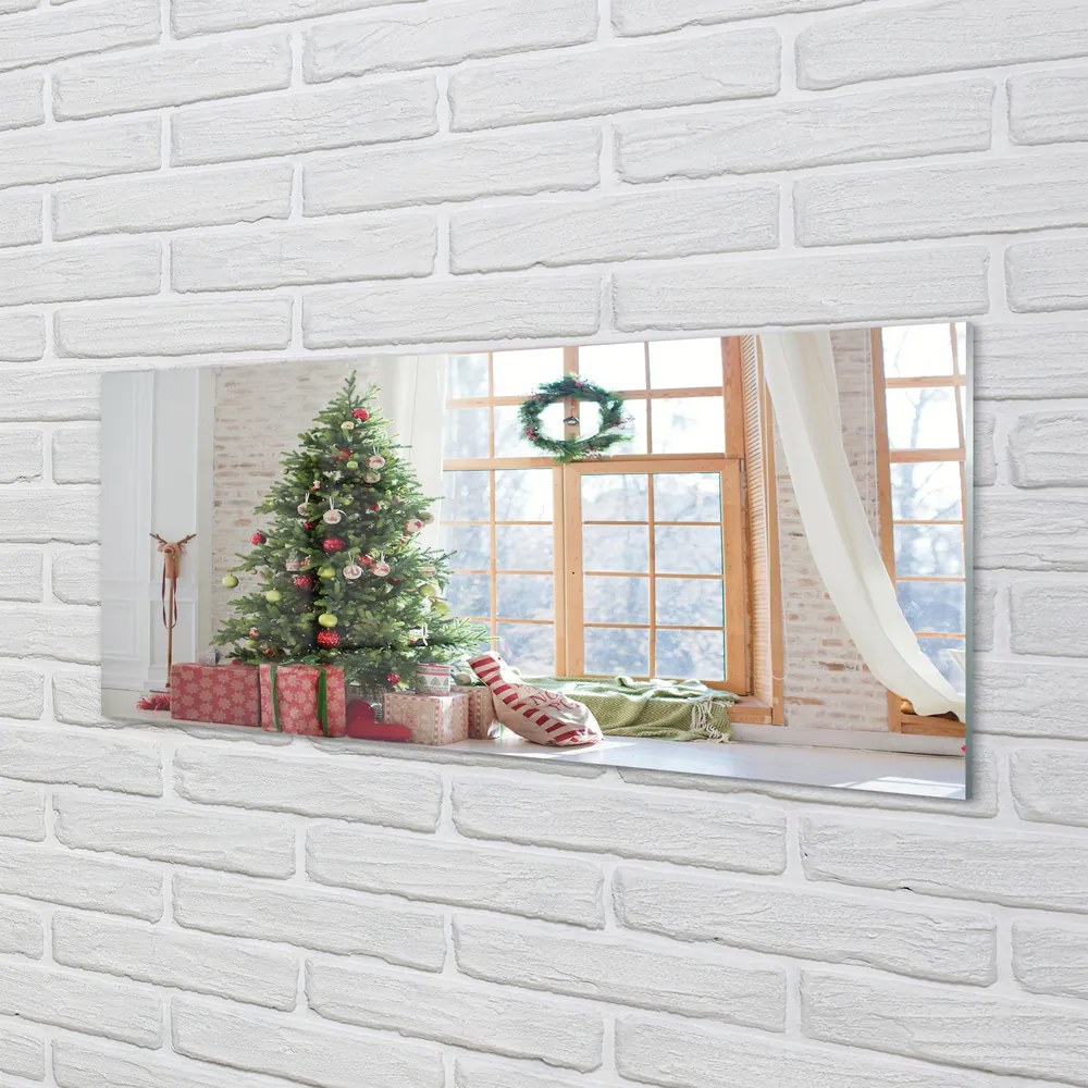 Szklany Panel Świąteczne Choinki i Podarki