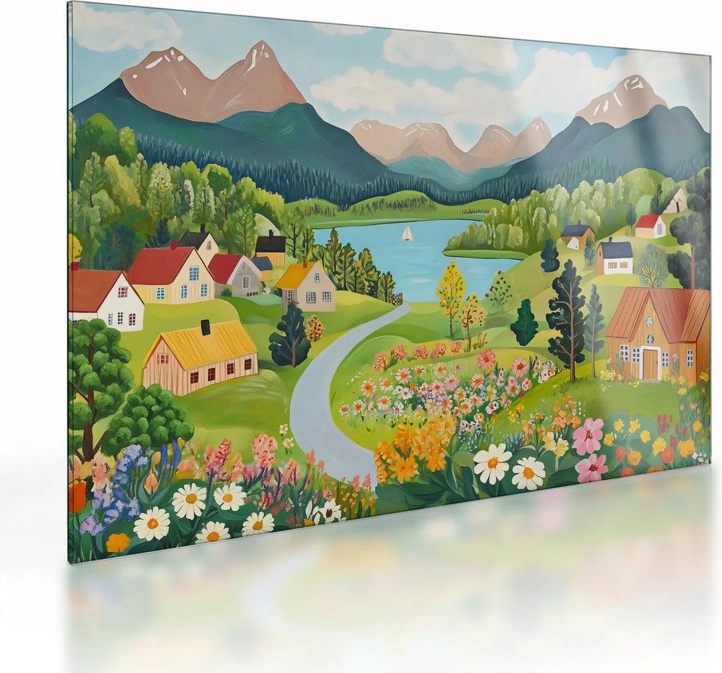 Obraz na szkle - Wioska w górach (70x50 cm)