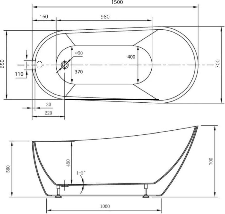 Massi Wanna wolnostojąca GO COLOR 150 cm STILLA z przelewem