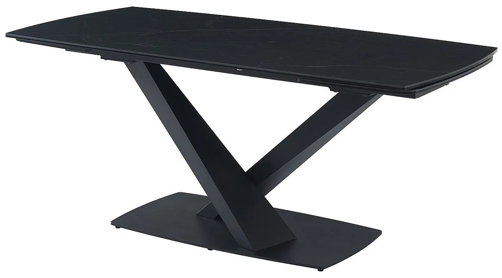 Stół do jadalni 6-10-osobowy rozkładany ze szkła hartowanego, ceramiki i metalu - Efekt czarnego marmuru - MALATA marki Pascal MORABITO