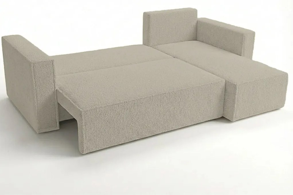 Rozkładana narożna sofa SMART BOUCLE 232x143 cm, szarobeżowa, uniwersalna