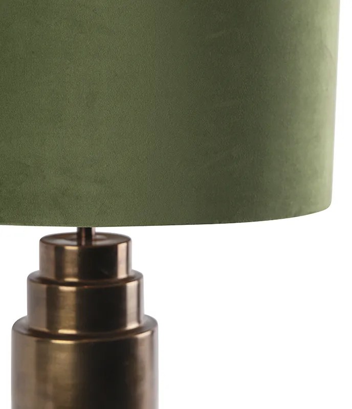 Lampa stołowa w stylu art deco, brązu z zielonym abażurem z aksamitu i złotem 50 cm - Bruut ArtDeco Oswietlenie wewnetrzne