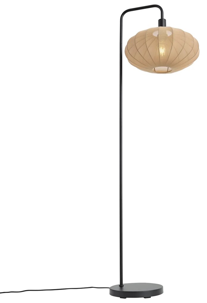 Lampa podłogowa Japandi czarna z brązowym materiałowym abażurem - BidaJapandi Oswietlenie wewnetrzne