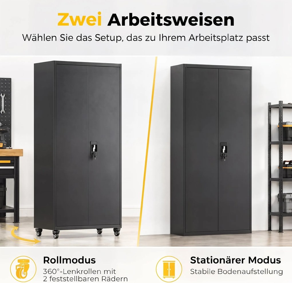 HOMCOM Szafa metalowa zamykana na kółkach, 5 regulowanych półek, ze stali, 80 x 40 x 180 cm Czarny | Aosom PL