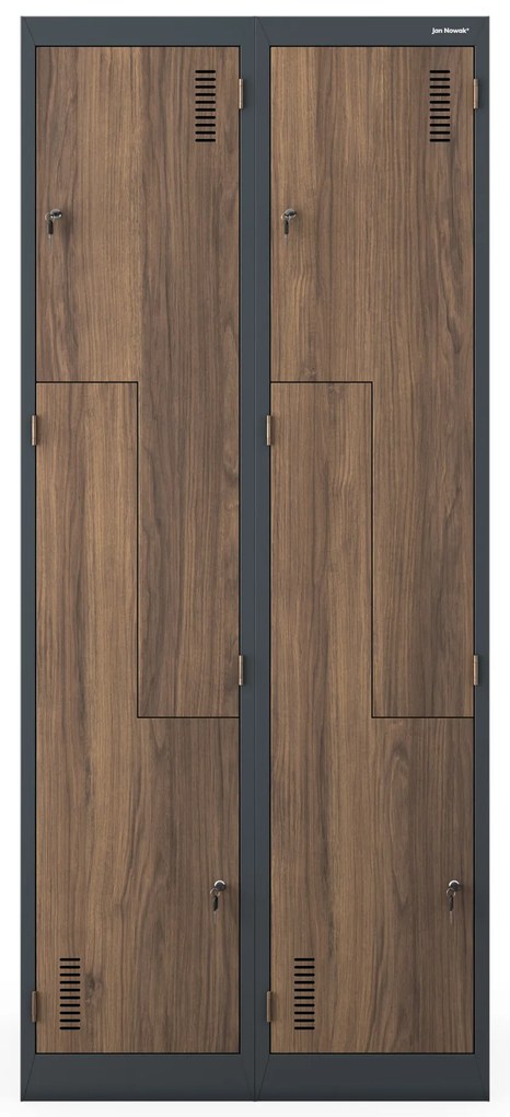 Szafa socjalna ubraniowa typu l, czterokomorowa, antracytowa/orzech, 800x1850x450 mm: JULIA Eco Design