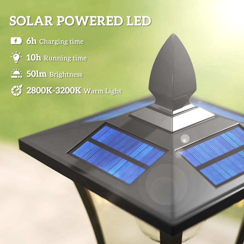 Outsunny Solarna lampa ogrodowa, odporna na warunki atmosferyczne, wysokość 160 cm, LED, 10 godz. oświetlenia, IP44, zewnętrzna, Czarna | Aosom PL