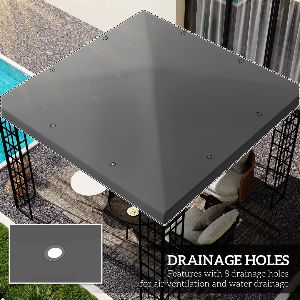 Outsunny 3 x 3 m Zamienna plandeka do pawilonu, plandeka ogrodowa do pawilonu, z otworami drenażowymi, UPF30+, Ciemnoszary