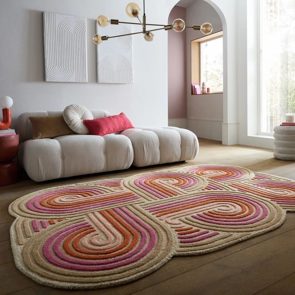 Różowy wełniany dywan tkany ręcznie 140x200 cm Spiral Shaped – Flair Rugs